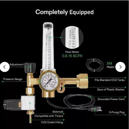 Vivosun CO2 Regulator 40mm High Pressure Gauge w/ Solenoid valve for Grow Room