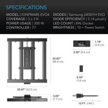 IONFRAME EVO4, SAMSUNG LM301H EVO COMMERCIAL LED GROW LIGHT, 300W, 3X3 FT