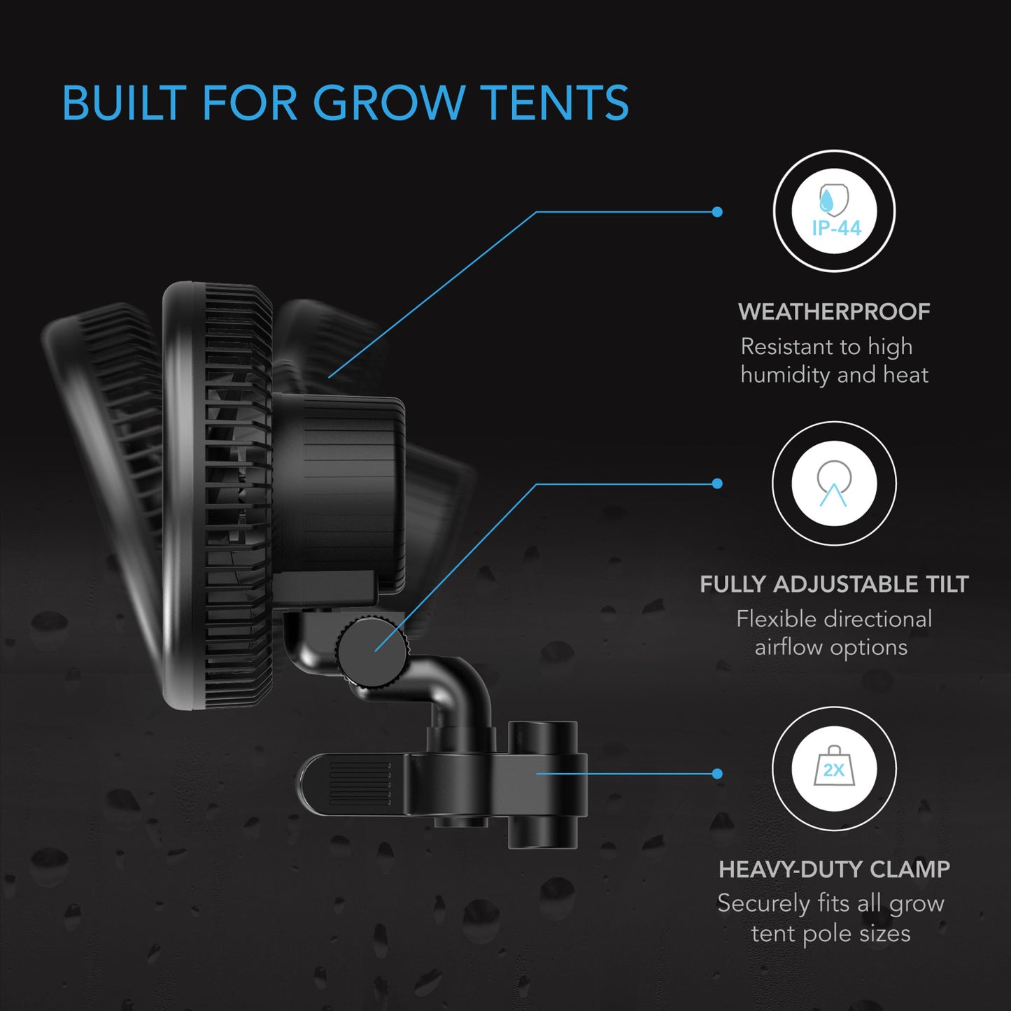 AC INFINITY CLOUDRAY A9, GROW TENT CLIP FAN 9” WITH 10 SPEEDS, EC-MOTOR, MANUAL SWIVEL