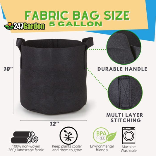 247 Garden 5 Gallon Fabric Pot w/handles