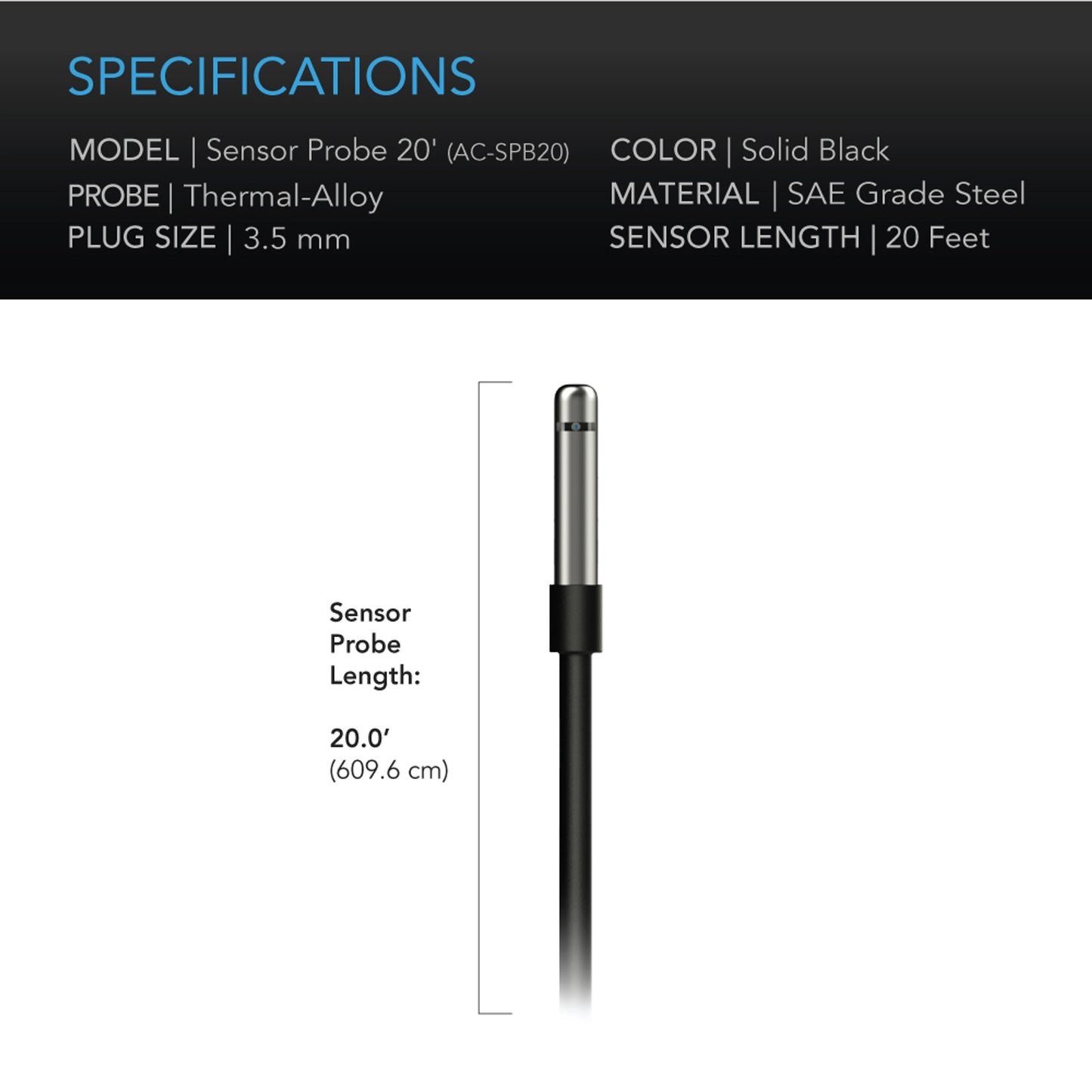 AC INFINITY CONTROLLER SENSOR PROBE, 20' CORDED CLIMATE DETECTOR