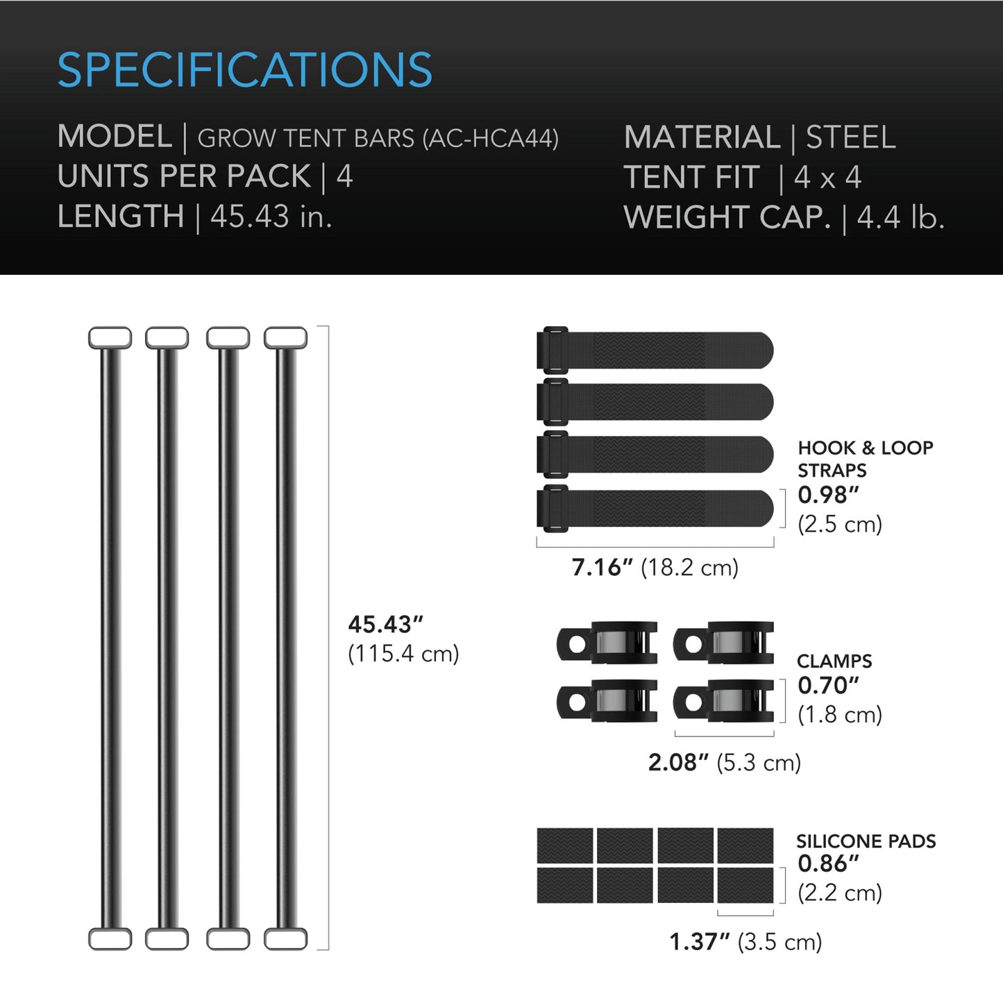 AC INFINITY GROW TENT MOUNTING BARS, FOR INDOOR GROW SPACES, 4X4'