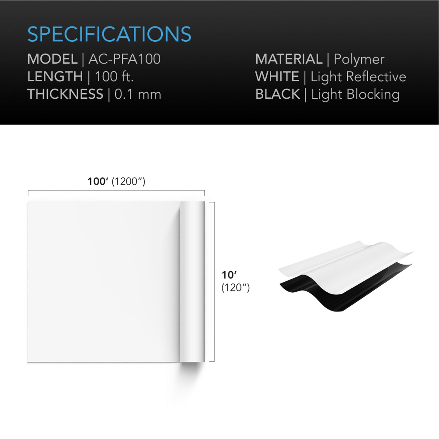 AC INFINITY BLACK AND WHITE PANDA FILM, WATERPROOF REFLECTIVE SHEET, 10 X 100 FT.