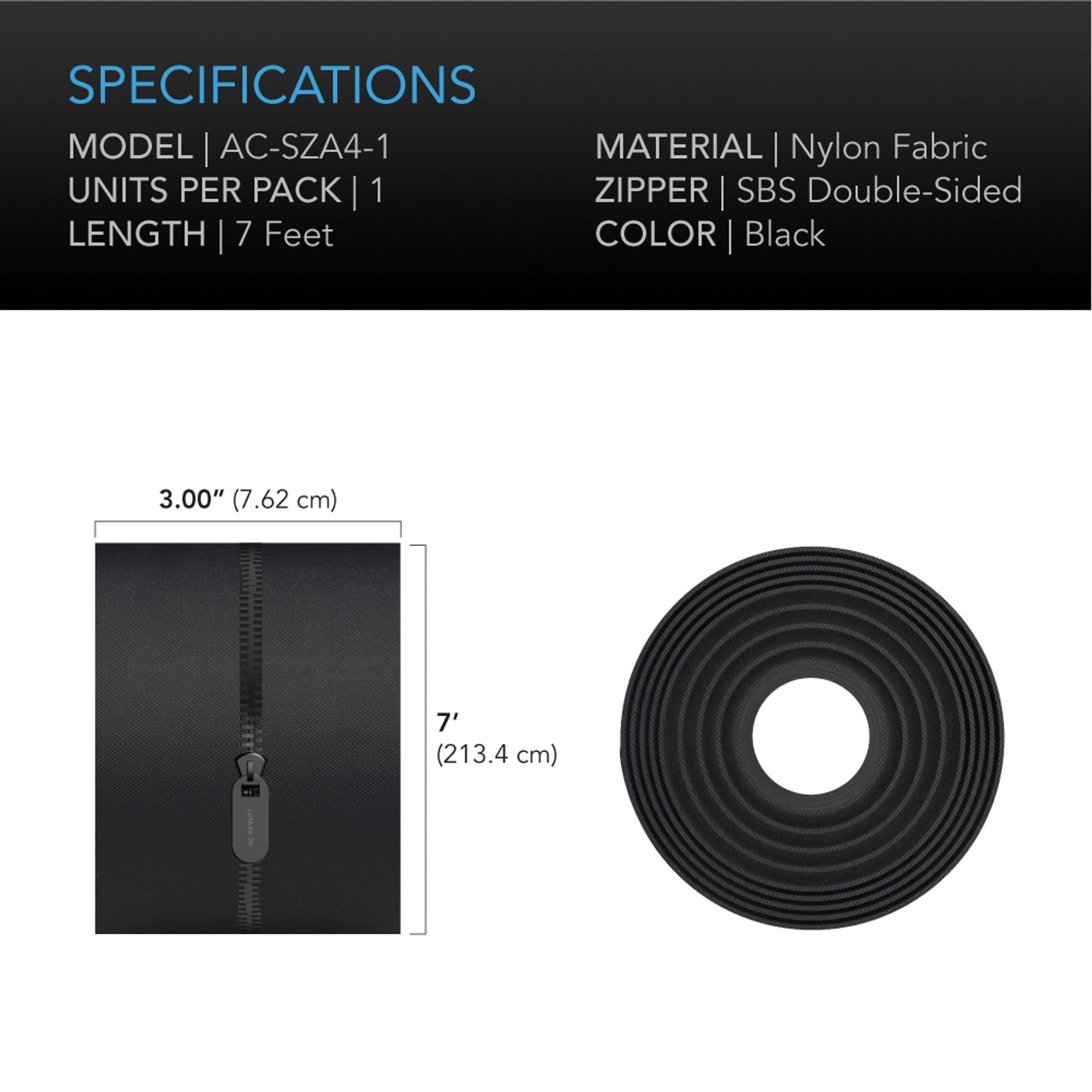 AC INFINITY PEEL AND STICK ZIPPER, 7 FT. X 3 IN. DOUBLE SIDED, 1-PACK