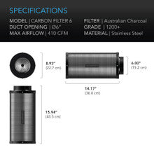 AC INFINITY DUCT CARBON FILTER, AUSTRALIAN CHARCOAL, 6-INCH