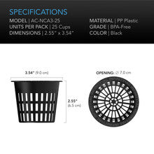 AC INFINITY MESH NET CUPS, SLOTTED POTS WITH WIDE LIPS, 3-INCH, 25-PACK