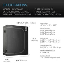 AC INFINITY CLOUDLAB 642, ADVANCE GROW TENT 4X2, 2000D DIAMOND MYLAR CANVAS, 48" X 24" X 72"